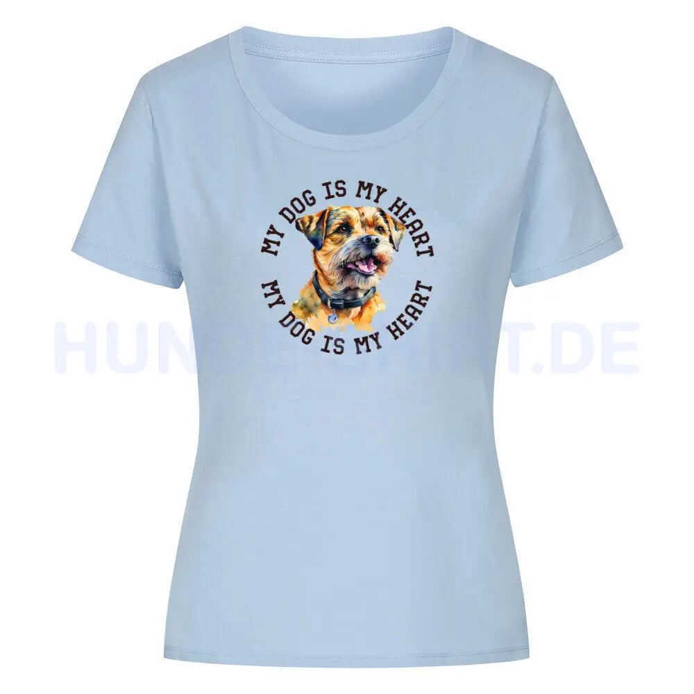 Premium Organic Damen-Shirt "Border Terrier HEART" Sky Blue – hunde-shirt.de