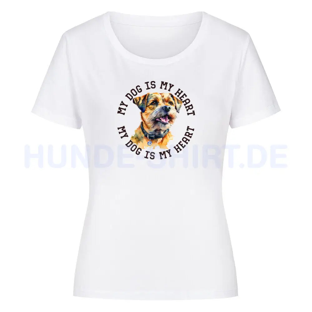 Premium Organic Damen-Shirt "Border Terrier HEART" Weiß – hunde-shirt.de