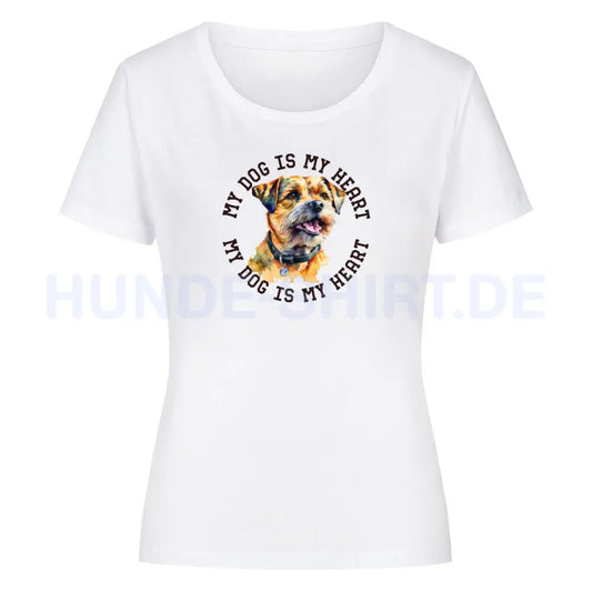 Premium Organic Damen-Shirt "Border Terrier HEART" Weiß – hunde-shirt.de