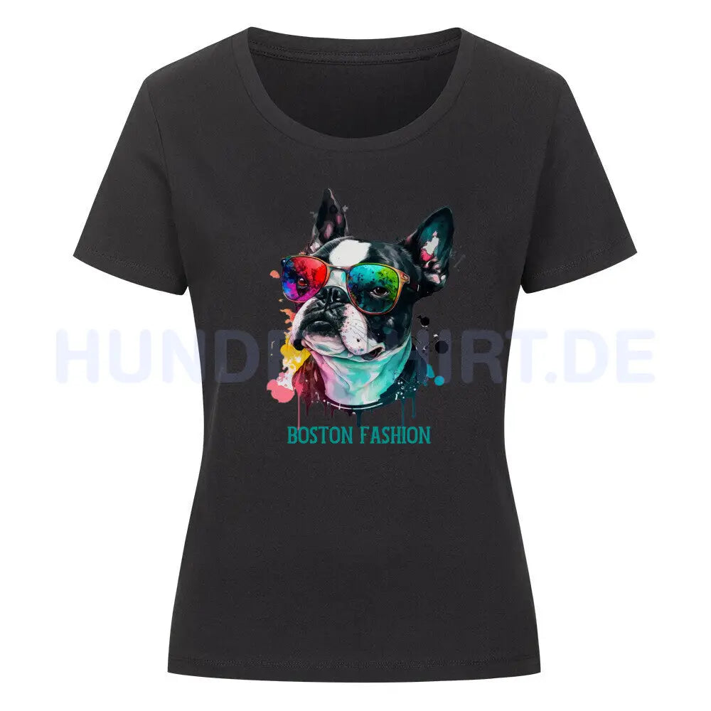 Premium Organic Damen-Shirt "Boston Terrier - Fashion" Schwarz – hunde-shirt.de