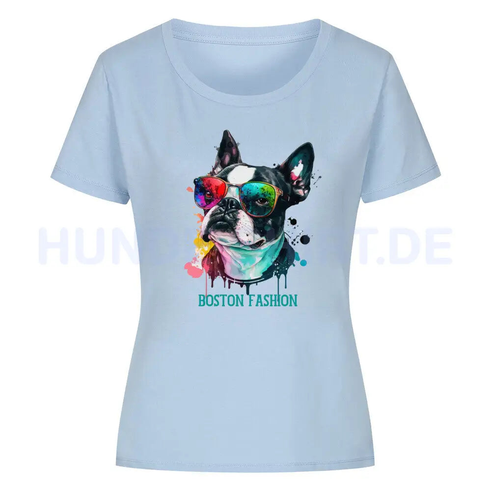 Premium Organic Damen-Shirt "Boston Terrier - Fashion" Sky Blue – hunde-shirt.de