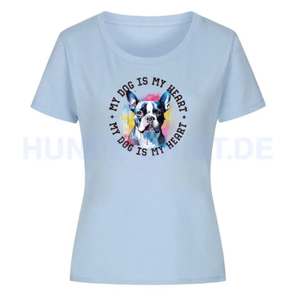 Premium Organic Damen Shirt "Boston Terrier Heart" Sky Blue – hunde-shirt.de