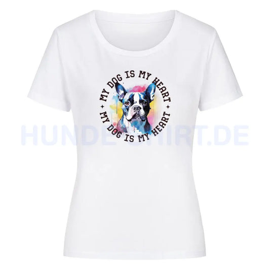 Premium Organic Damen Shirt "Boston Terrier Heart" Weiß – hunde-shirt.de