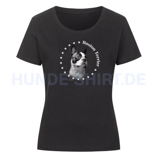 Premium Organic Damen-Shirt "Boston Terrier Rounded" Schwarz – hunde-shirt.de