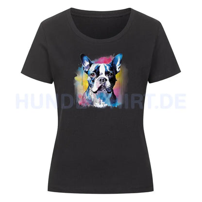 Premium Organic Damen-Shirt Boston Terrier Splash" Schwarz – hunde-shirt.de