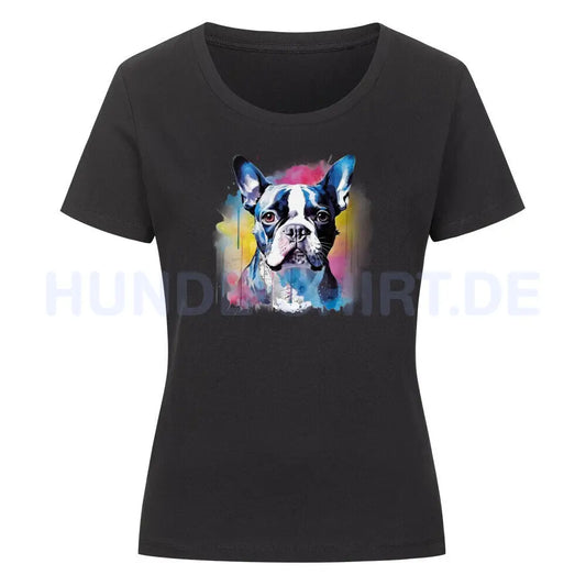 Premium Organic Damen-Shirt Boston Terrier Splash" Schwarz – hunde-shirt.de