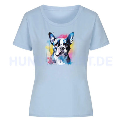 Premium Organic Damen-Shirt Boston Terrier Splash" Sky Blue – hunde-shirt.de