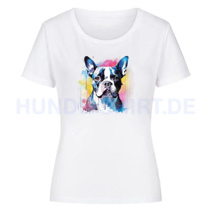 Premium Organic Damen-Shirt Boston Terrier Splash" Weiß – hunde-shirt.de