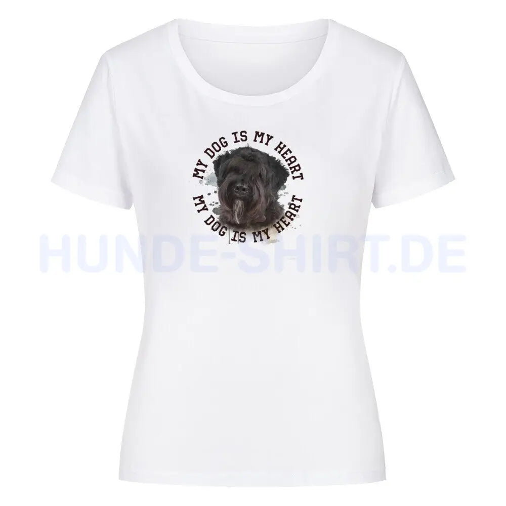 Premium Organic Damen-Shirt "Bouvier HEART" Weiß – hunde-shirt.de