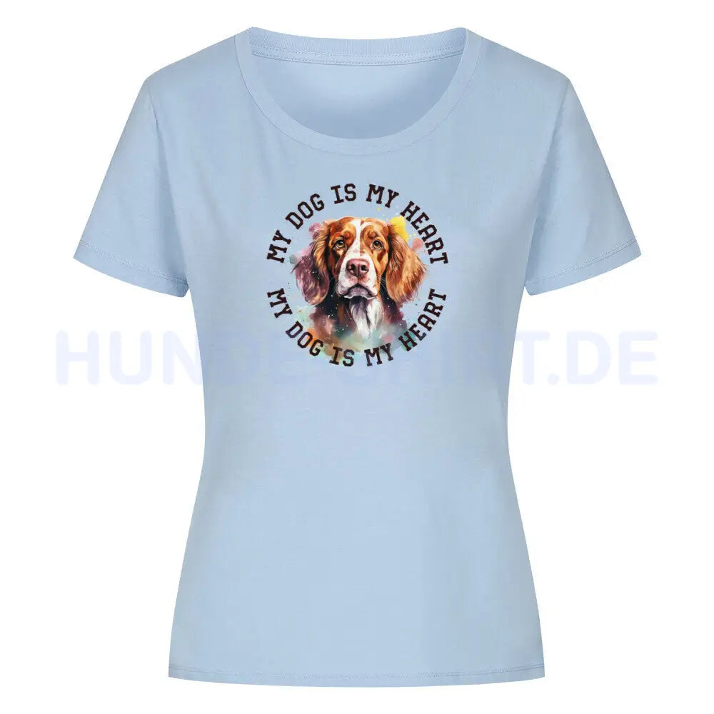 Premium Organic Damen-Shirt "Brittany Spaniel HEART 2" Sky Blue – hunde-shirt.de