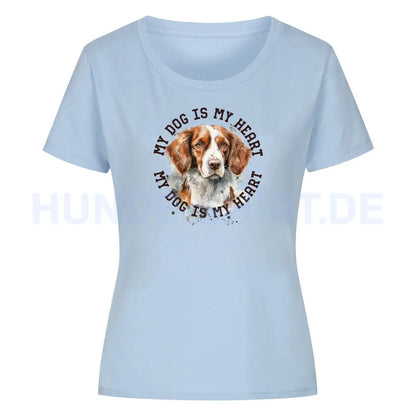 Premium Organic Damen-Shirt "Brittany Spaniel HEART" Sky Blue – hunde-shirt.de