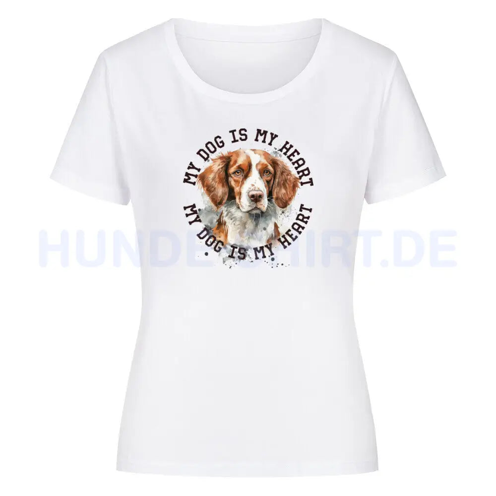 Premium Organic Damen-Shirt "Brittany Spaniel HEART" Weiß – hunde-shirt.de