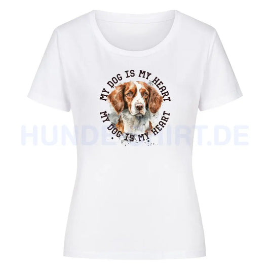 Premium Organic Damen-Shirt "Brittany Spaniel HEART" Weiß – hunde-shirt.de