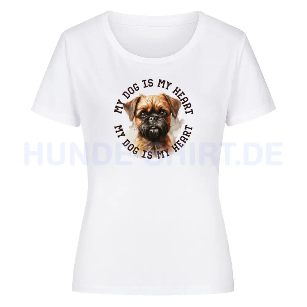 Premium Organic Damen-Shirt "Brüsseler Griffon HEART" Weiß – hunde-shirt.de