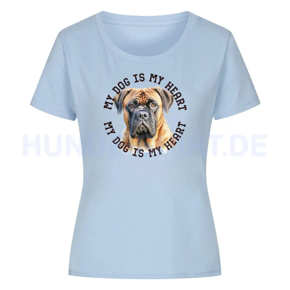 Premium Organic Damen-Shirt "Bullmastiff HEART" Sky Blue – hunde-shirt.de