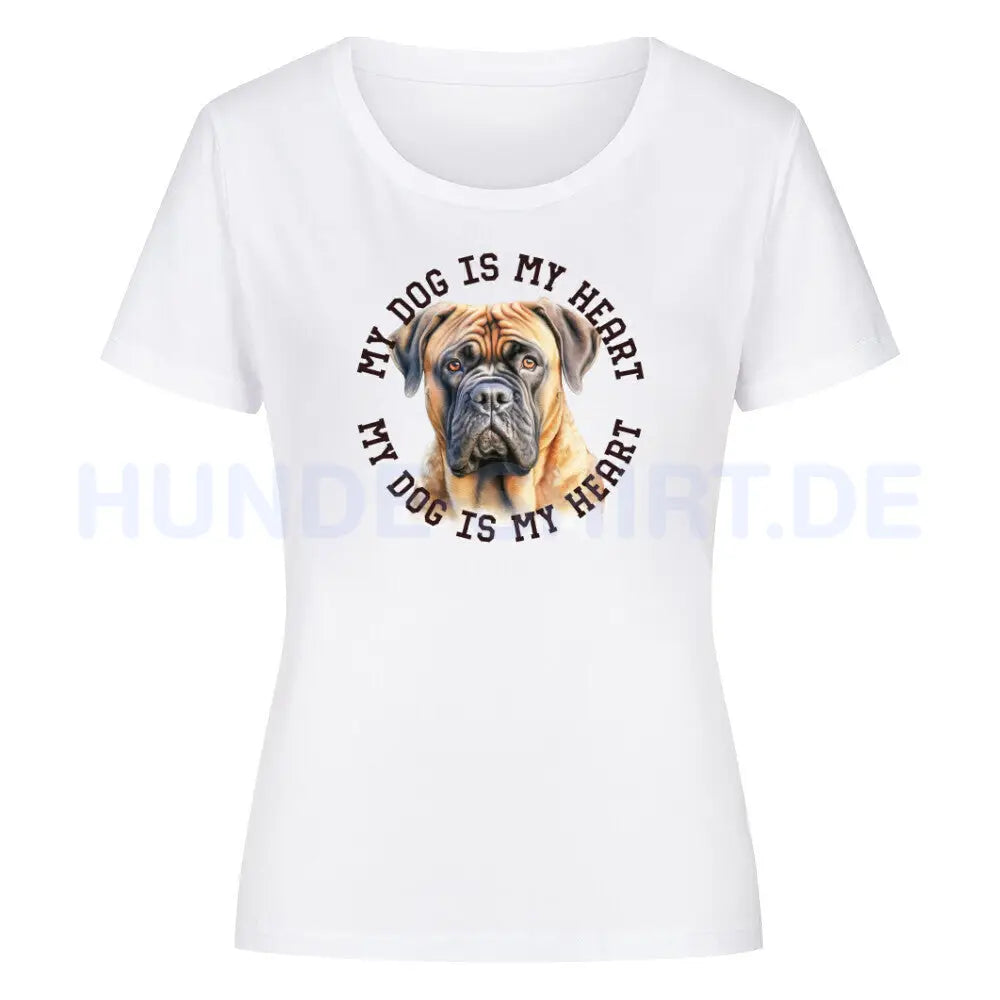 Premium Organic Damen-Shirt "Bullmastiff HEART" Weiß – hunde-shirt.de