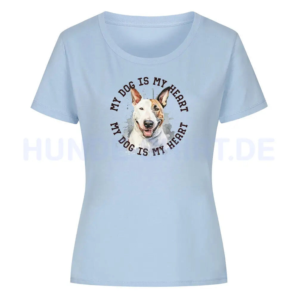 Premium Organic Damen-Shirt "Bullterrier HEART 2" Sky Blue – hunde-shirt.de