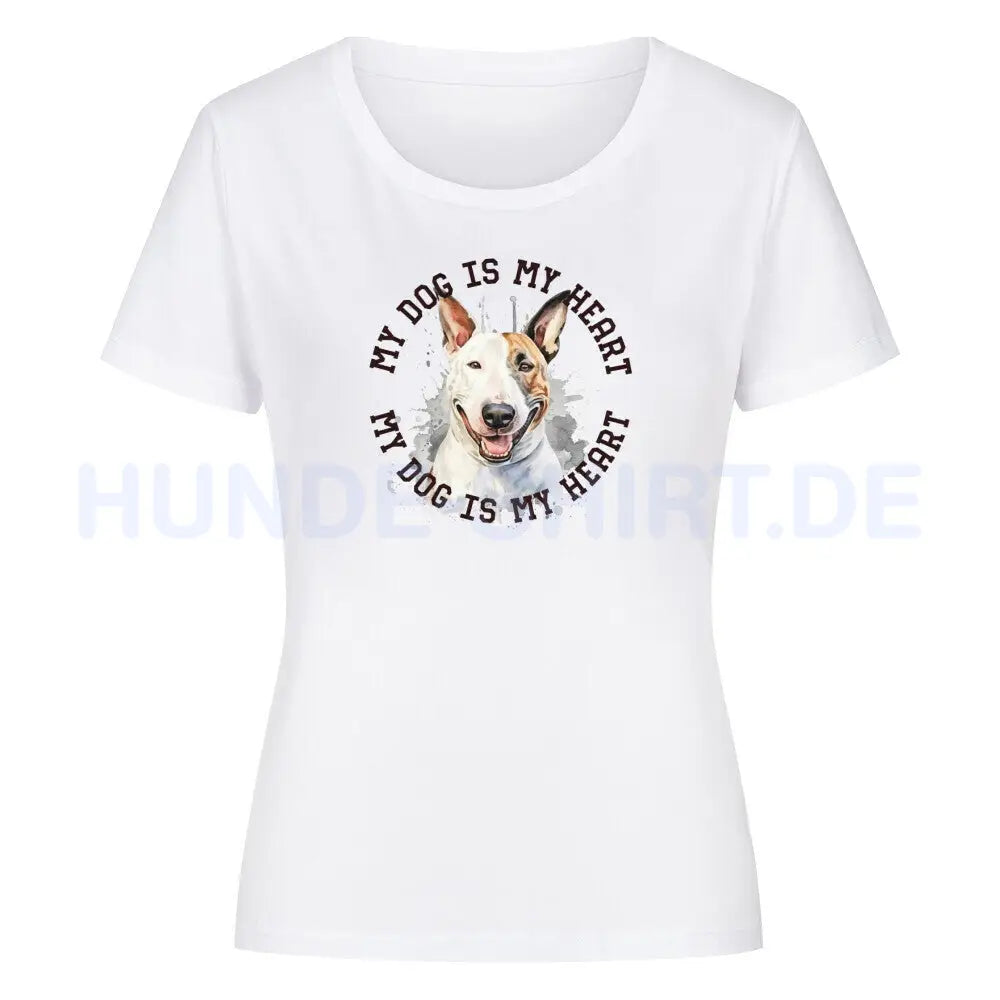 Premium Organic Damen-Shirt "Bullterrier HEART 2" Weiß – hunde-shirt.de