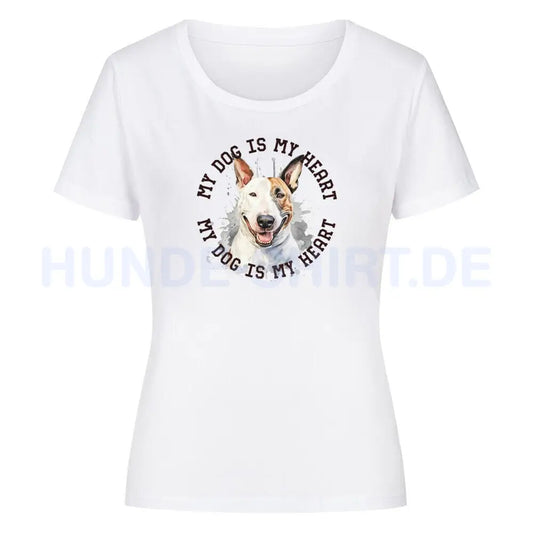 Premium Organic Damen-Shirt "Bullterrier HEART 2" Weiß – hunde-shirt.de