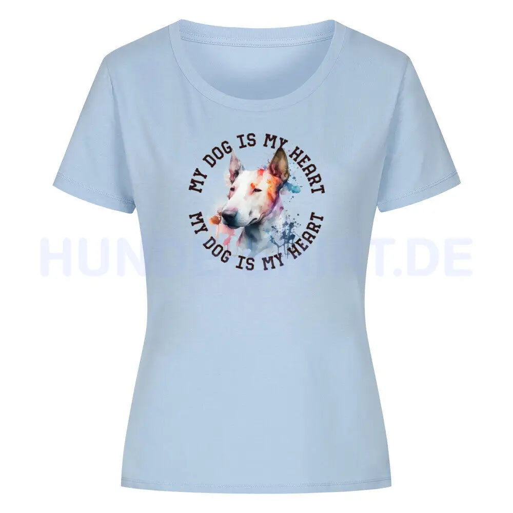 Premium Organic Damen-Shirt "Bullterrier HEART" Sky Blue – hunde-shirt.de