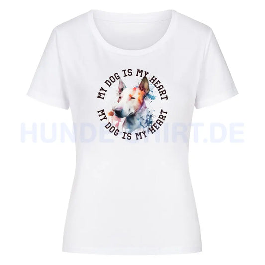 Premium Organic Damen-Shirt "Bullterrier HEART" Weiß – hunde-shirt.de