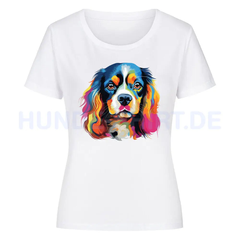 Premium Organic Damen-Shirt "Cavalier King Charles - Paint" Weiß – hunde-shirt.de