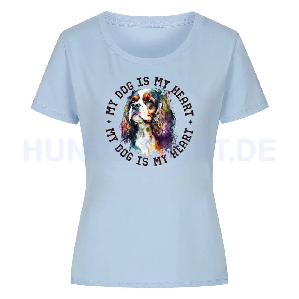 Premium Organic Damen Shirt "Cavalier King Charles Spaniel HEART" Sky Blue – hunde-shirt.de