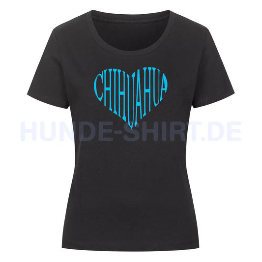 Premium Organic Damen-Shirt "Chihuahua blue HEART" Schwarz – hunde-shirt.de