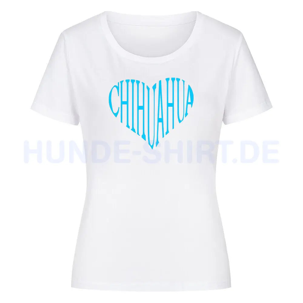 Premium Organic Damen-Shirt "Chihuahua blue HEART" Weiß – hunde-shirt.de