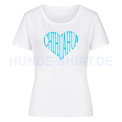 Premium Organic Damen-Shirt "Chihuahua blue HEART" Weiß – hunde-shirt.de