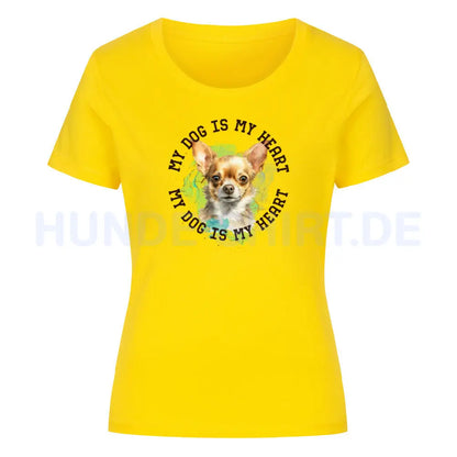 Premium Organic Damen-Shirt "Chihuahua Kurzhaar HEART" Golden Yellow – hunde-shirt.de