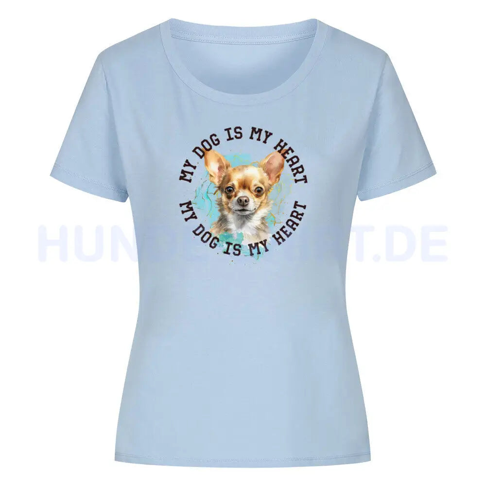 Premium Organic Damen-Shirt "Chihuahua Kurzhaar HEART" Sky Blue – hunde-shirt.de