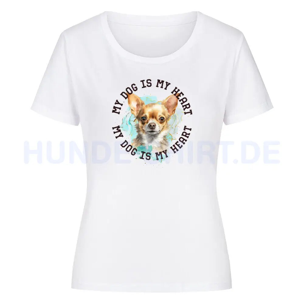 Premium Organic Damen-Shirt "Chihuahua Kurzhaar HEART" Weiß – hunde-shirt.de