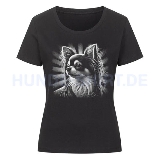 Premium Organic Damen-Shirt "Chihuahua ( Langhaar ) - Shine" Schwarz – hunde-shirt.de