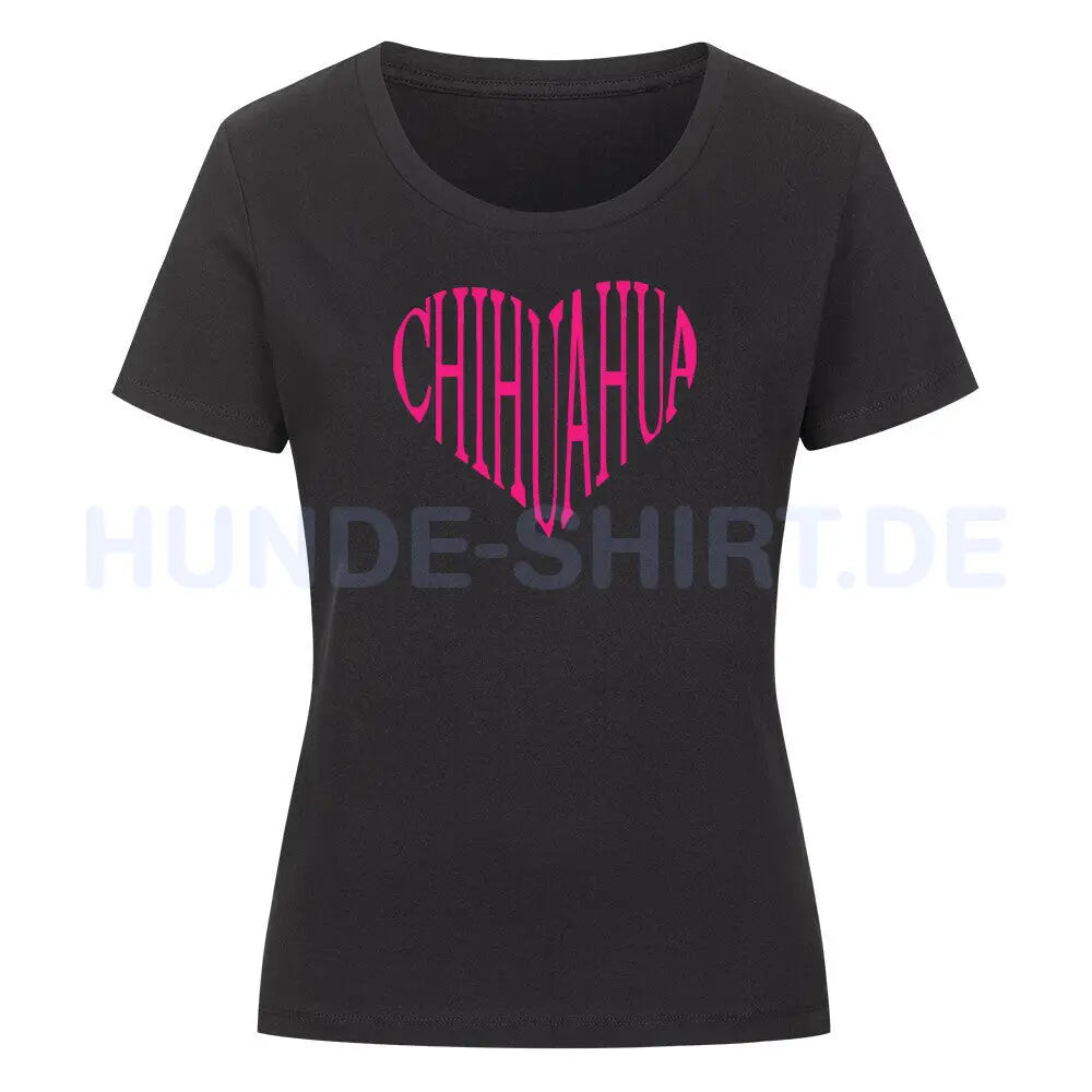 Premium Organic Damen-Shirt "Chihuahua pink HEART" Schwarz – hunde-shirt.de