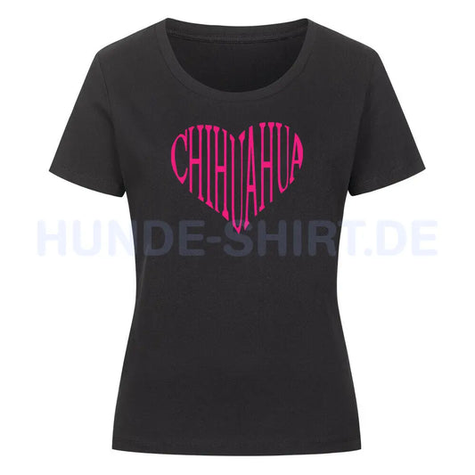 Premium Organic Damen-Shirt "Chihuahua pink HEART" Schwarz – hunde-shirt.de