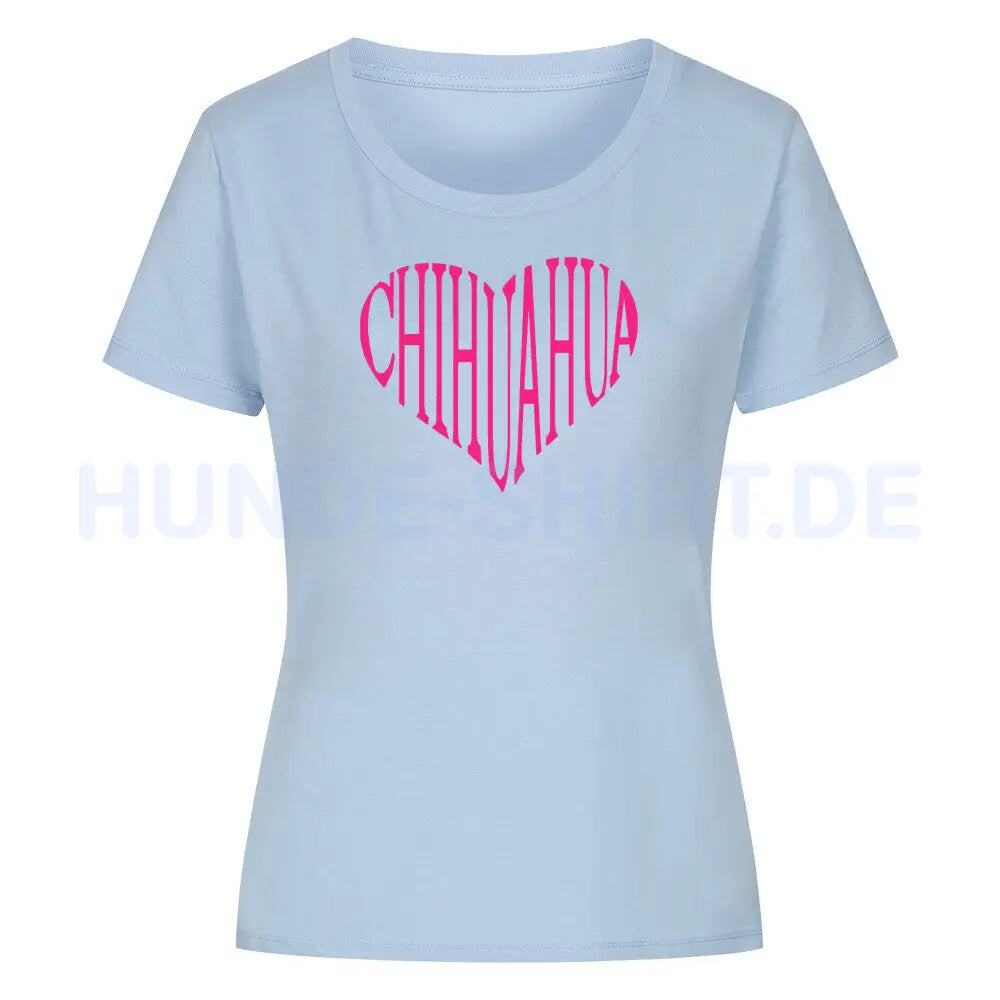 Premium Organic Damen-Shirt "Chihuahua pink HEART" Sky Blue – hunde-shirt.de