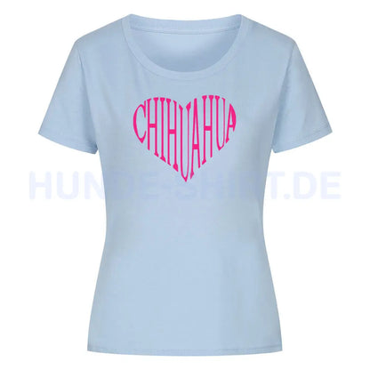 Premium Organic Damen-Shirt "Chihuahua pink HEART" Sky Blue – hunde-shirt.de