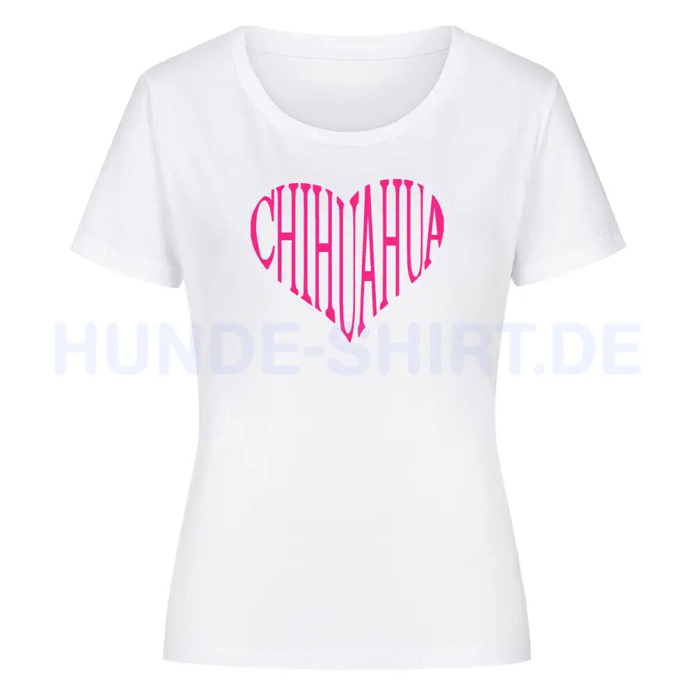 Premium Organic Damen-Shirt "Chihuahua pink HEART" Weiß – hunde-shirt.de