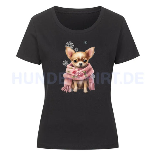 Premium Organic Damen-Shirt "Chihuahua Wintermädchen" Schwarz – hunde-shirt.de