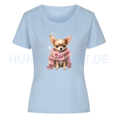 Premium Organic Damen-Shirt "Chihuahua Wintermädchen" Sky Blue – hunde-shirt.de