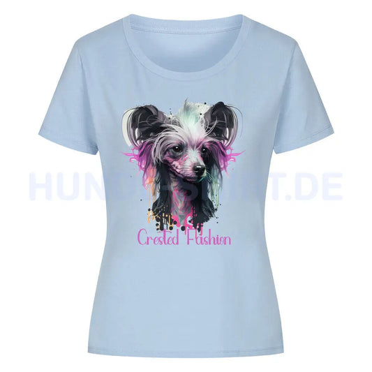 Premium Organic Damen-Shirt "Chinese Crested - Fashion" Sky Blue – hunde-shirt.de