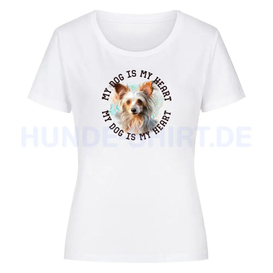 Premium Organic Damen-Shirt "Chinese Crested HEART" Weiß – hunde-shirt.de