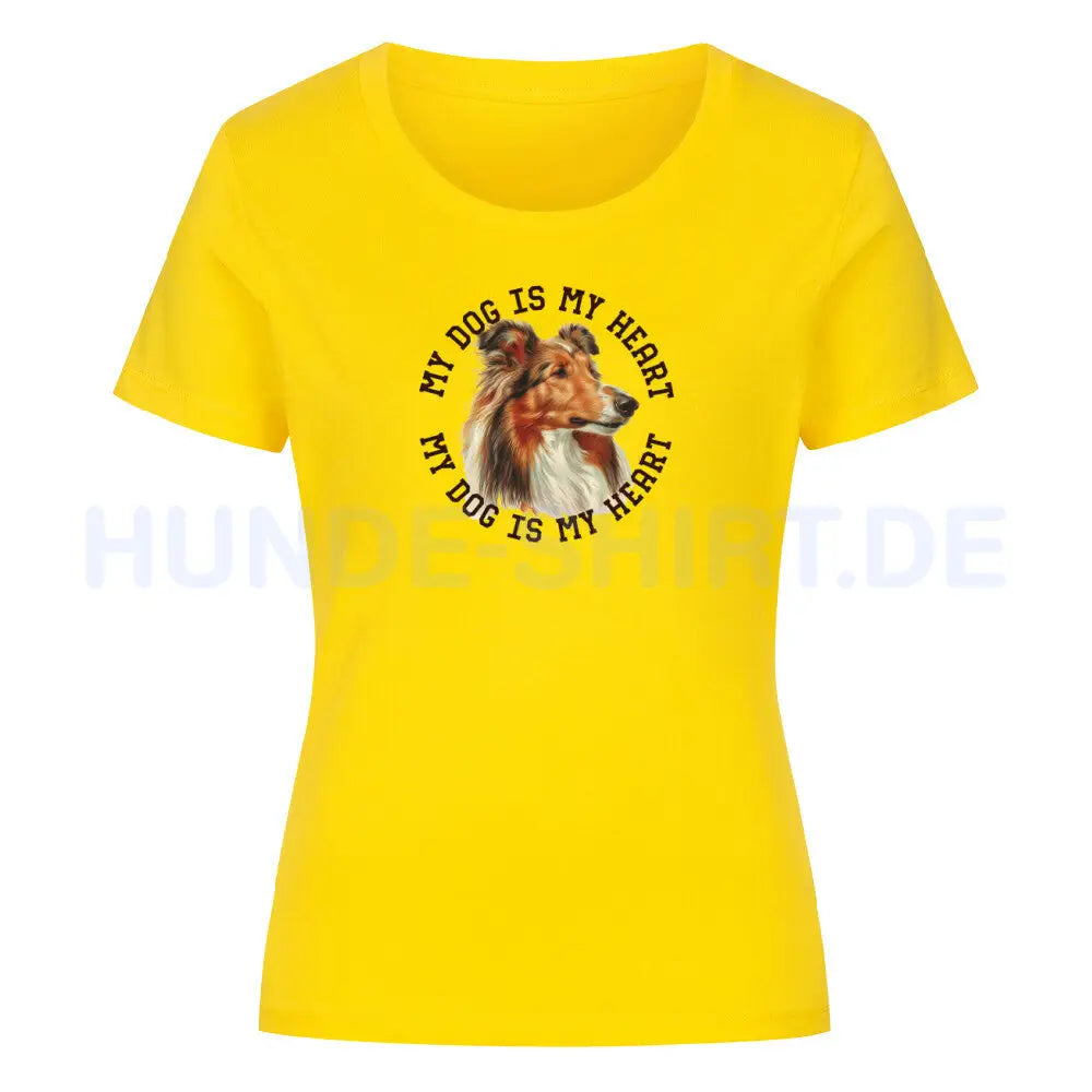 Premium Organic Damen-Shirt "Collie HEART" Golden Yellow – hunde-shirt.de