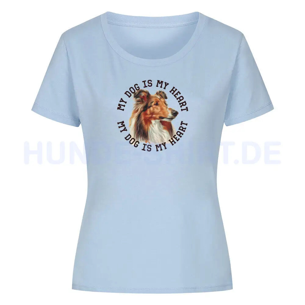 Premium Organic Damen-Shirt "Collie HEART" Sky Blue – hunde-shirt.de