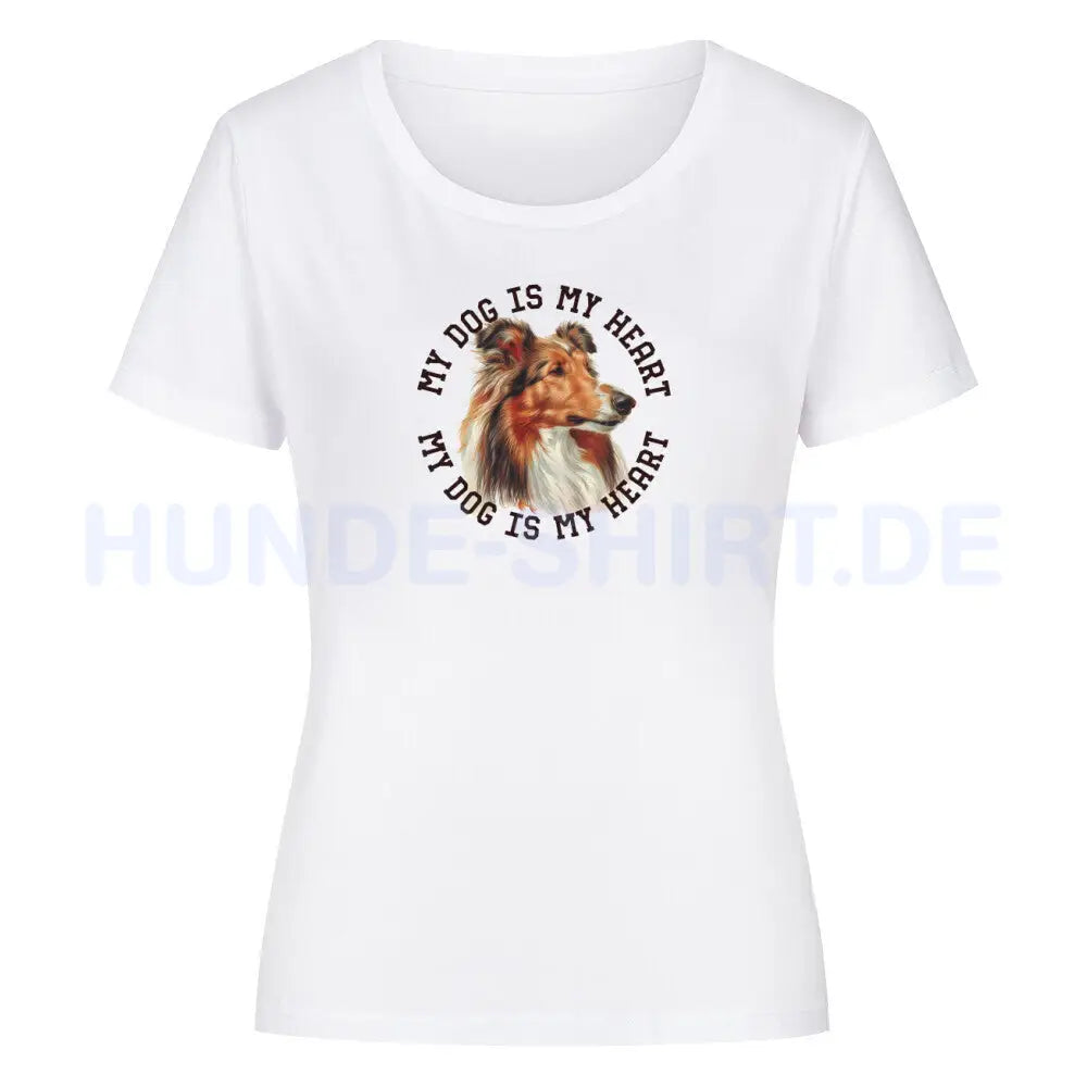 Premium Organic Damen-Shirt "Collie HEART" Weiß – hunde-shirt.de