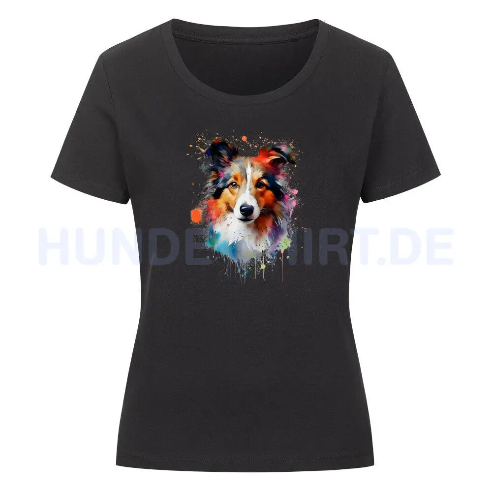 Premium Organic Damen-Shirt "Collie Paint" Schwarz – hunde-shirt.de