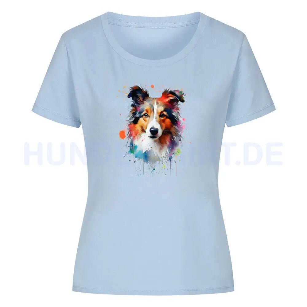 Premium Organic Damen-Shirt "Collie Paint" Sky Blue – hunde-shirt.de