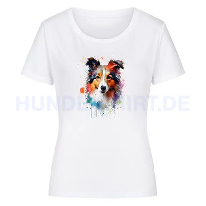 Premium Organic Damen-Shirt "Collie Paint" Weiß – hunde-shirt.de