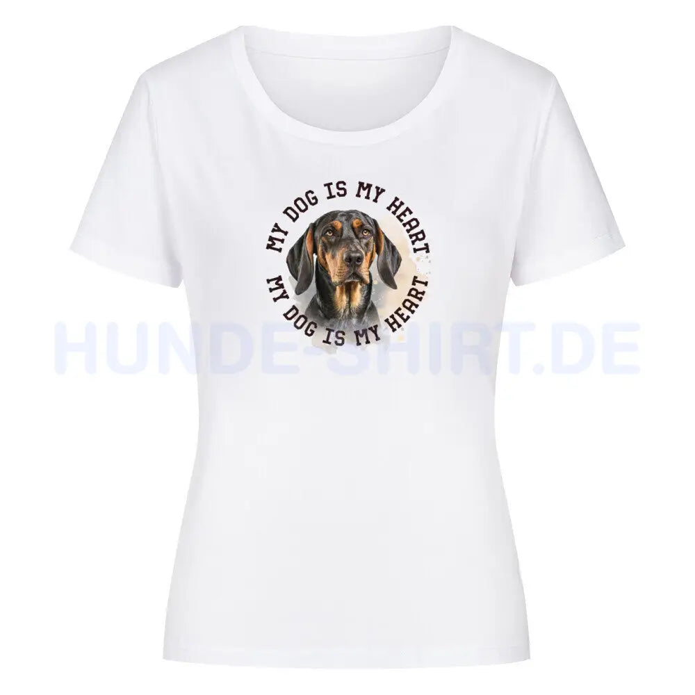 Premium Organic Damen-Shirt "Coonhound b/t HEART" Weiß – hunde-shirt.de